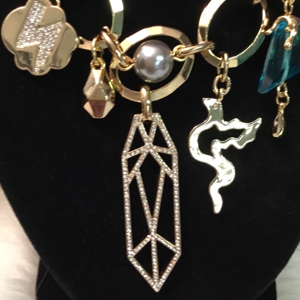 Fragments Gold Tone Pave Crystal Charms Necklace